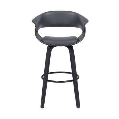 27" Gray And Black Faux Leather And Fabric And Solid Wood Low Back Counter Height Swivel Bar Chair HomeRoots