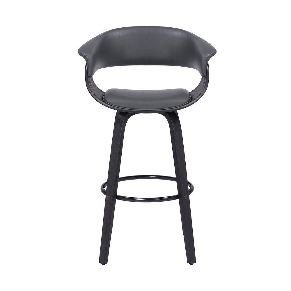 27" Gray And Black Faux Leather And Solid Wood Swivel Low Back Counter Height Bar Chair HomeRoots