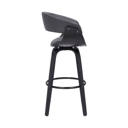 27" Gray And Black Faux Leather And Fabric And Solid Wood Low Back Counter Height Swivel Bar Chair HomeRoots