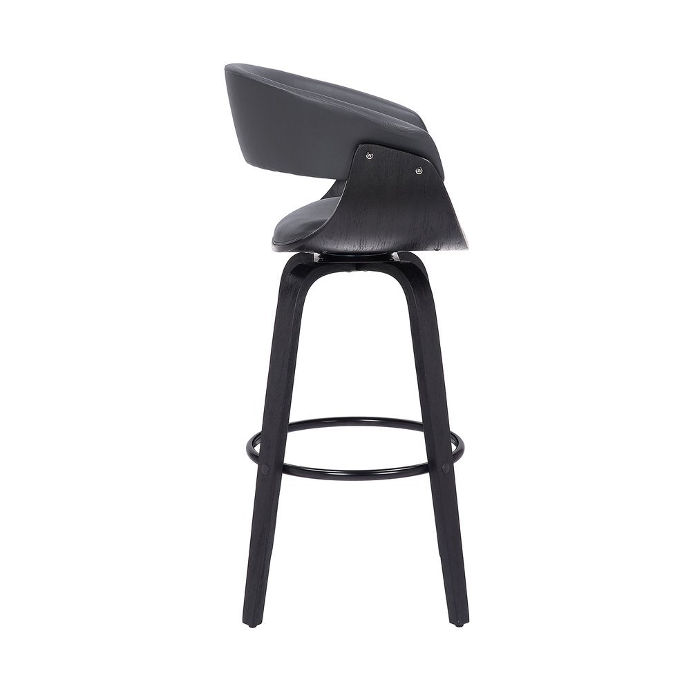 27" Gray And Black Faux Leather And Solid Wood Swivel Low Back Counter Height Bar Chair HomeRoots