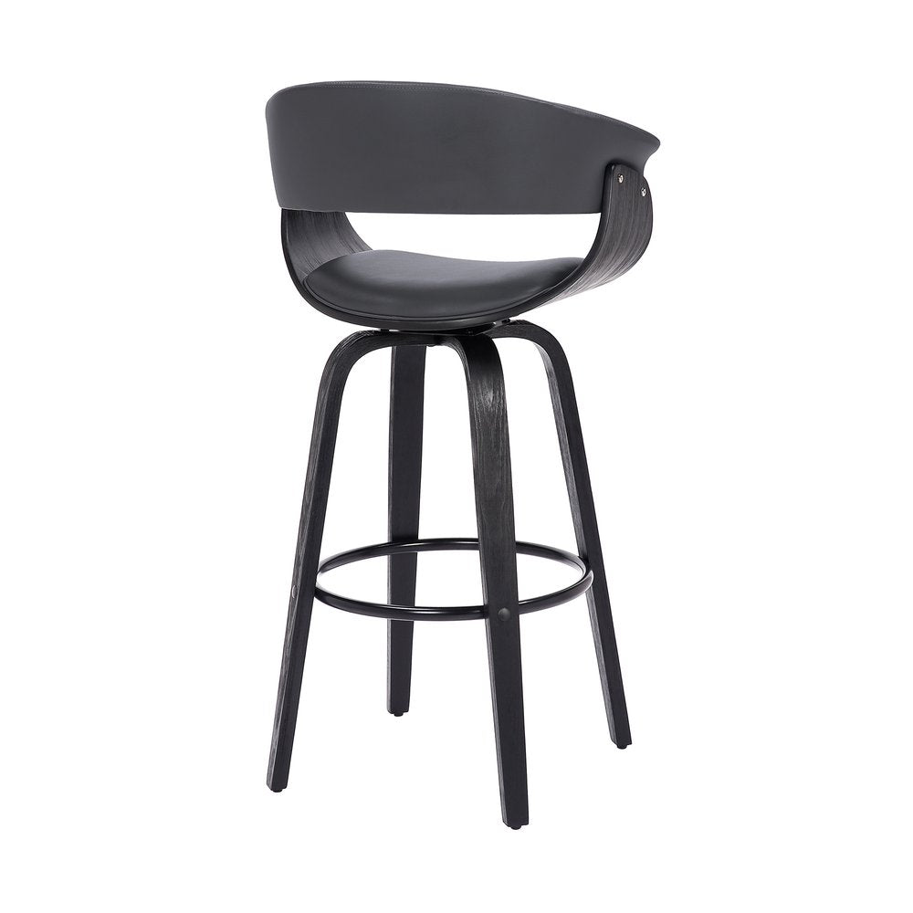 27" Gray And Black Faux Leather And Fabric And Solid Wood Low Back Counter Height Swivel Bar Chair HomeRoots