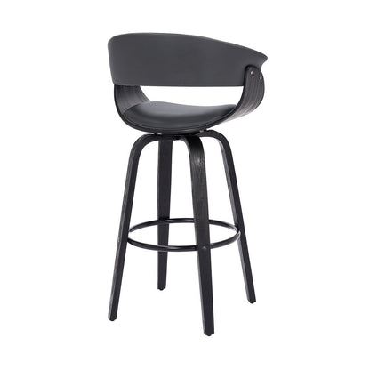27" Gray And Black Faux Leather And Solid Wood Swivel Low Back Counter Height Bar Chair HomeRoots