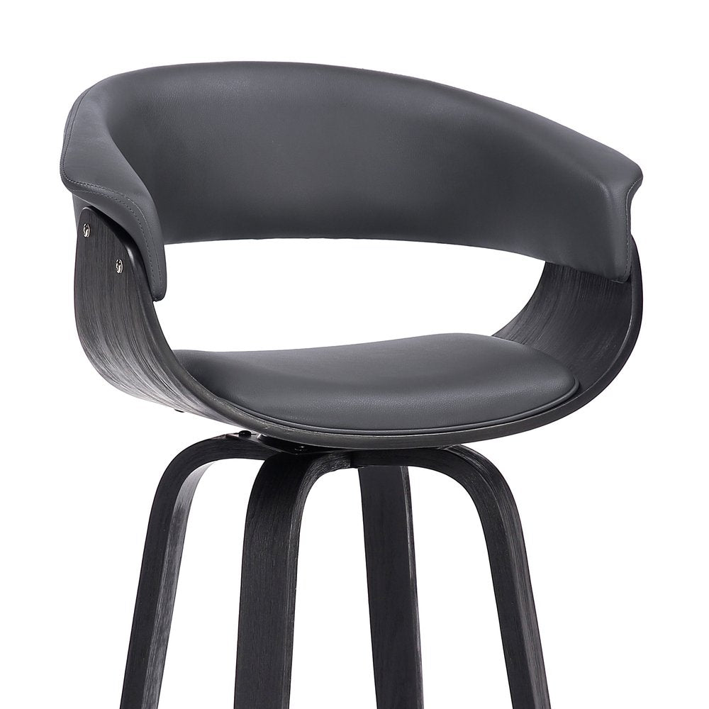 27" Gray And Black Faux Leather And Solid Wood Swivel Low Back Counter Height Bar Chair HomeRoots
