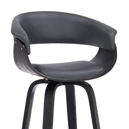 27" Gray And Black Faux Leather And Solid Wood Swivel Low Back Counter Height Bar Chair HomeRoots