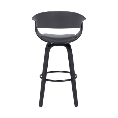 27" Gray And Black Faux Leather And Fabric And Solid Wood Low Back Counter Height Swivel Bar Chair HomeRoots