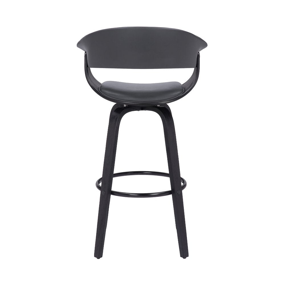 27" Gray And Black Faux Leather And Solid Wood Swivel Low Back Counter Height Bar Chair HomeRoots