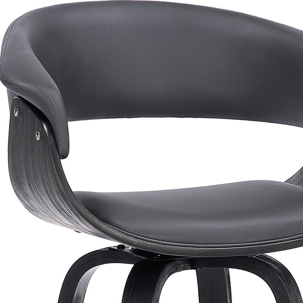 27" Gray And Black Faux Leather And Solid Wood Swivel Low Back Counter Height Bar Chair HomeRoots