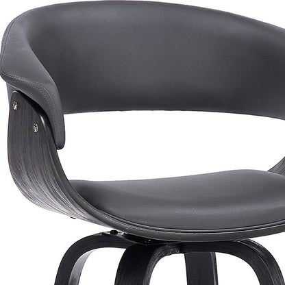 27" Gray And Black Faux Leather And Solid Wood Swivel Low Back Counter Height Bar Chair HomeRoots