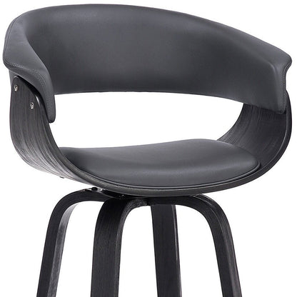 27" Gray And Black Faux Leather And Fabric And Solid Wood Low Back Counter Height Swivel Bar Chair HomeRoots