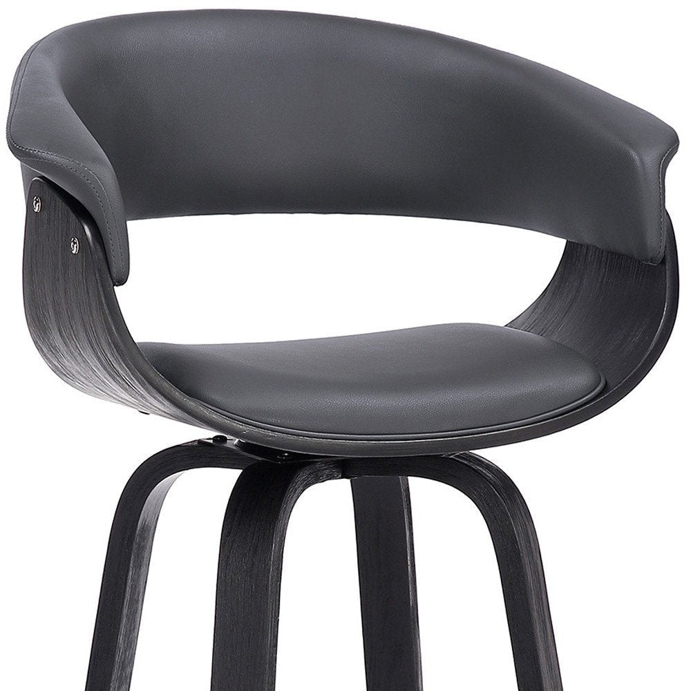 27" Gray And Black Faux Leather And Solid Wood Swivel Low Back Counter Height Bar Chair HomeRoots