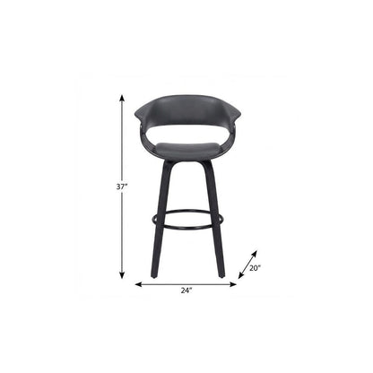 27" Gray And Black Faux Leather And Fabric And Solid Wood Low Back Counter Height Swivel Bar Chair HomeRoots