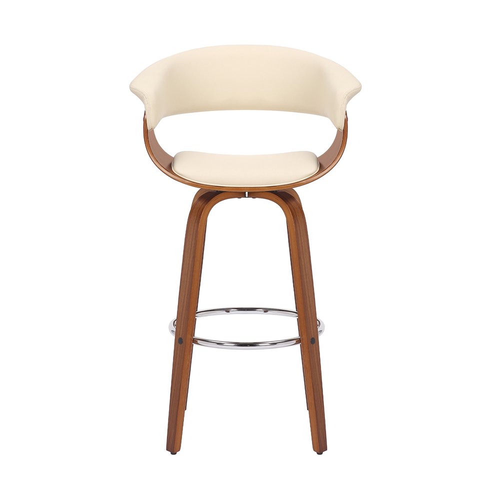 27" Cream And Brown Faux Leather And Fabric And Solid Wood Low Back Counter Height Swivel Bar Chair HomeRoots