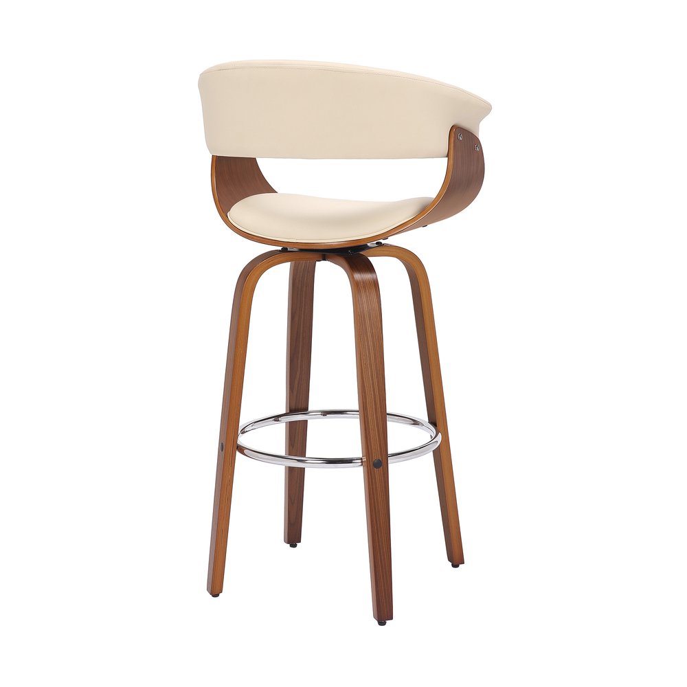 27" Cream And Brown Faux Leather And Fabric And Solid Wood Low Back Counter Height Swivel Bar Chair HomeRoots