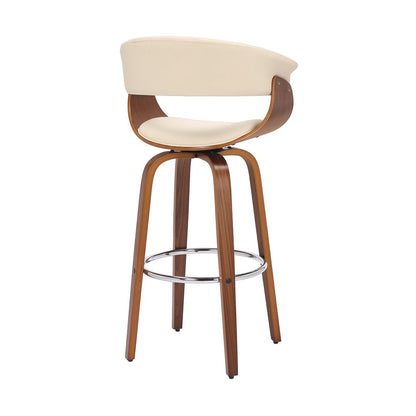 27" Cream And Brown Faux Leather And Fabric And Solid Wood Low Back Counter Height Swivel Bar Chair HomeRoots