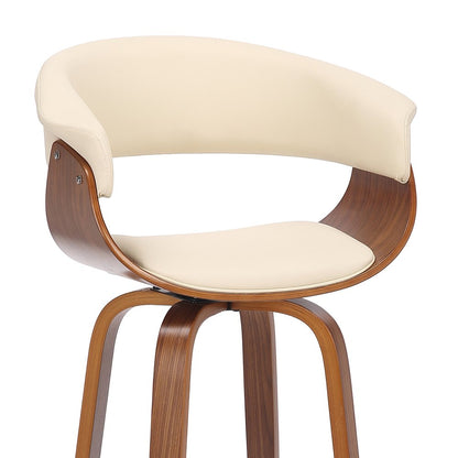 27" Cream And Brown Faux Leather And Fabric And Solid Wood Low Back Counter Height Swivel Bar Chair HomeRoots