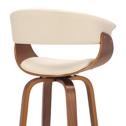 27" Cream And Brown Faux Leather And Fabric And Solid Wood Low Back Counter Height Swivel Bar Chair HomeRoots