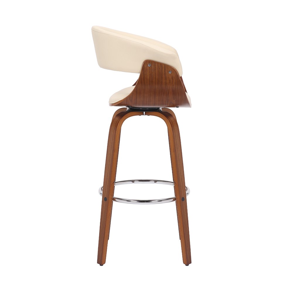 31" Cream And Brown Faux Leather And Solid Wood Swivel Low Back Bar Height Bar Chair HomeRoots