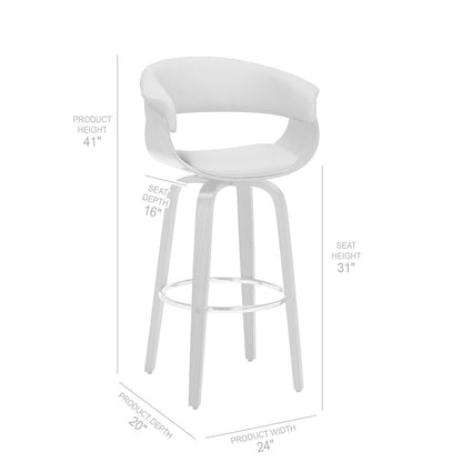 31" Cream And Brown Faux Leather And Solid Wood Swivel Low Back Bar Height Bar Chair HomeRoots