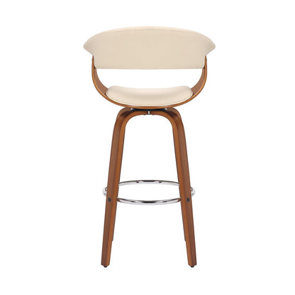 31" Cream And Brown Faux Leather And Solid Wood Swivel Low Back Bar Height Bar Chair HomeRoots