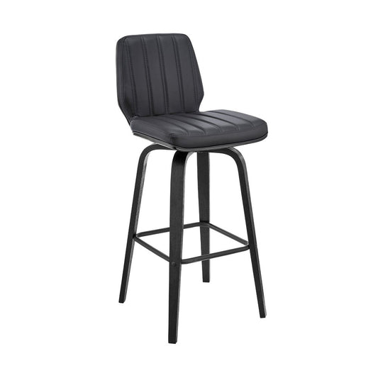 27" Gray And Black Faux Leather And Fabric And Iron Counter Height Swivel Bar Chair HomeRoots