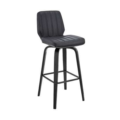 27" Gray And Black Faux Leather And Fabric And Iron Counter Height Swivel Bar Chair HomeRoots