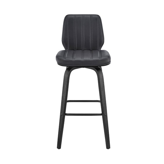 27" Gray And Black Faux Leather And Fabric And Iron Counter Height Swivel Bar Chair HomeRoots