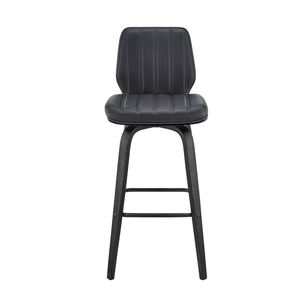 27" Gray And Black Faux Leather And Fabric And Iron Counter Height Swivel Bar Chair HomeRoots