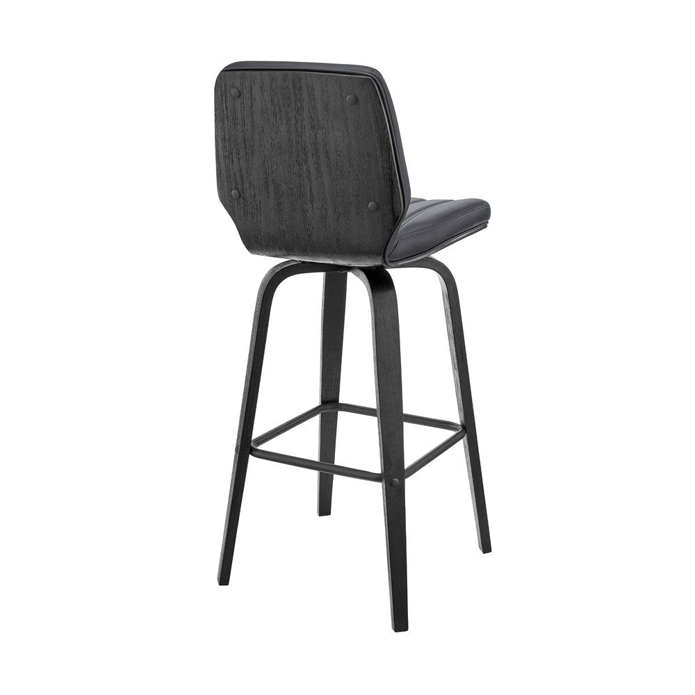 27" Gray And Black Faux Leather And Fabric And Iron Counter Height Swivel Bar Chair HomeRoots