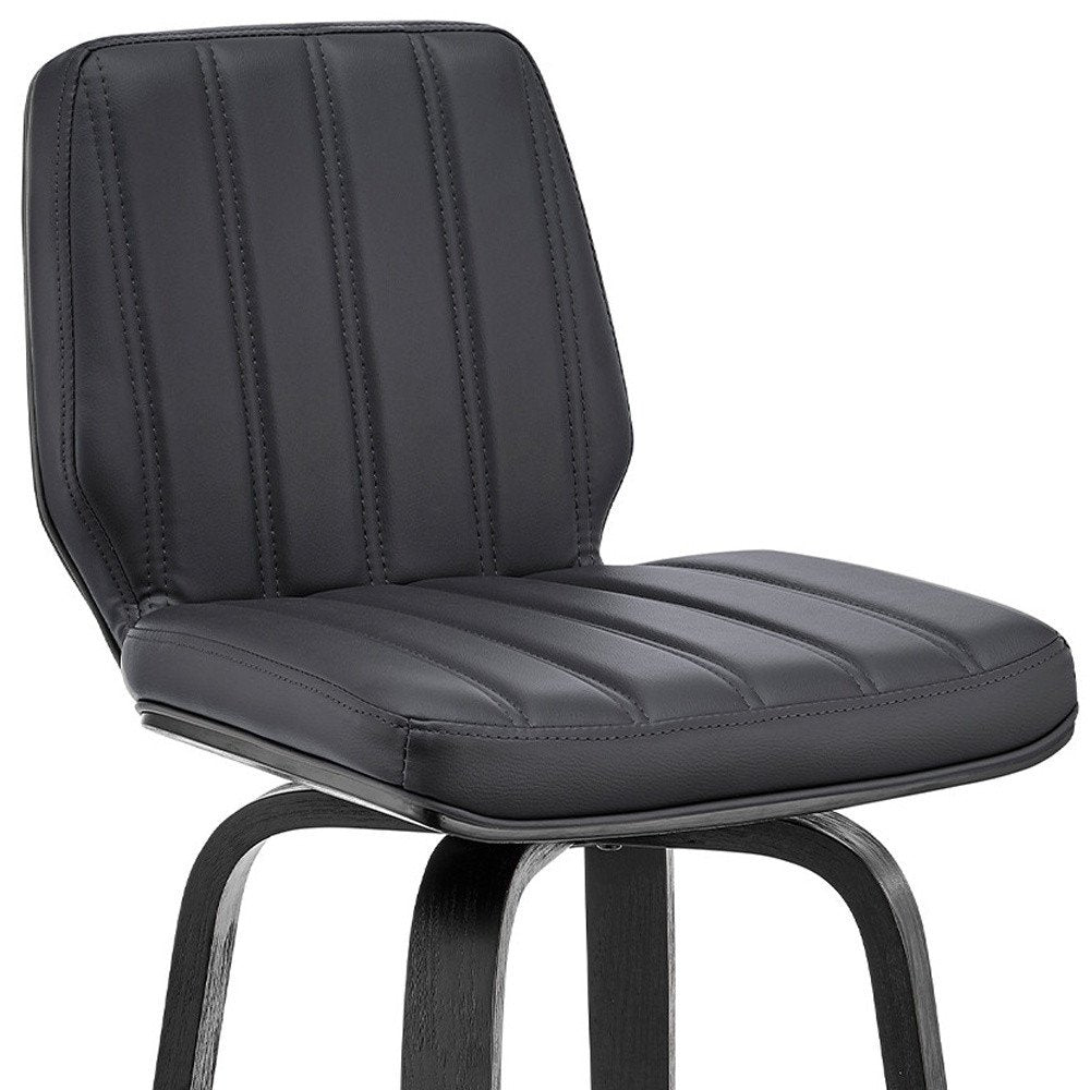 27" Gray And Black Faux Leather And Fabric And Iron Counter Height Swivel Bar Chair HomeRoots