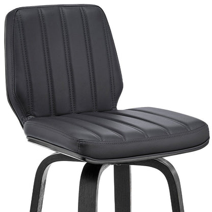 27" Gray And Black Faux Leather And Fabric And Iron Counter Height Swivel Bar Chair HomeRoots