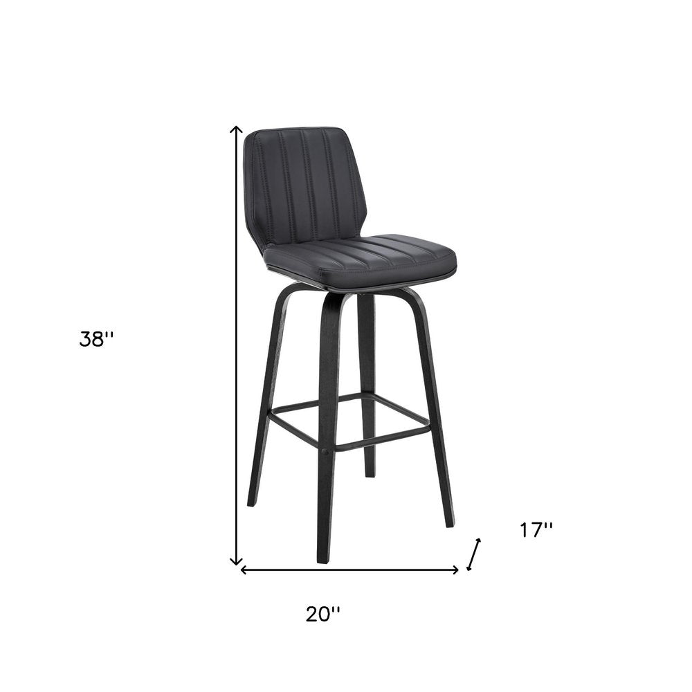 27" Gray And Black Faux Leather And Fabric And Iron Counter Height Swivel Bar Chair HomeRoots