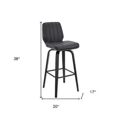 27" Gray And Black Faux Leather And Fabric And Iron Counter Height Swivel Bar Chair HomeRoots