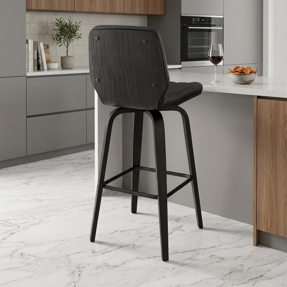 27" Gray And Black Faux Leather And Fabric And Iron Counter Height Swivel Bar Chair HomeRoots