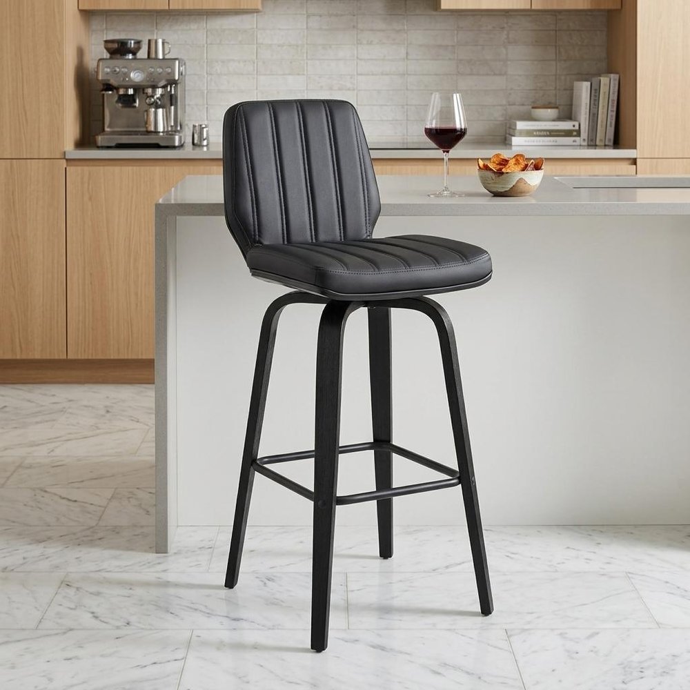 27" Gray And Black Faux Leather And Fabric And Iron Counter Height Swivel Bar Chair HomeRoots