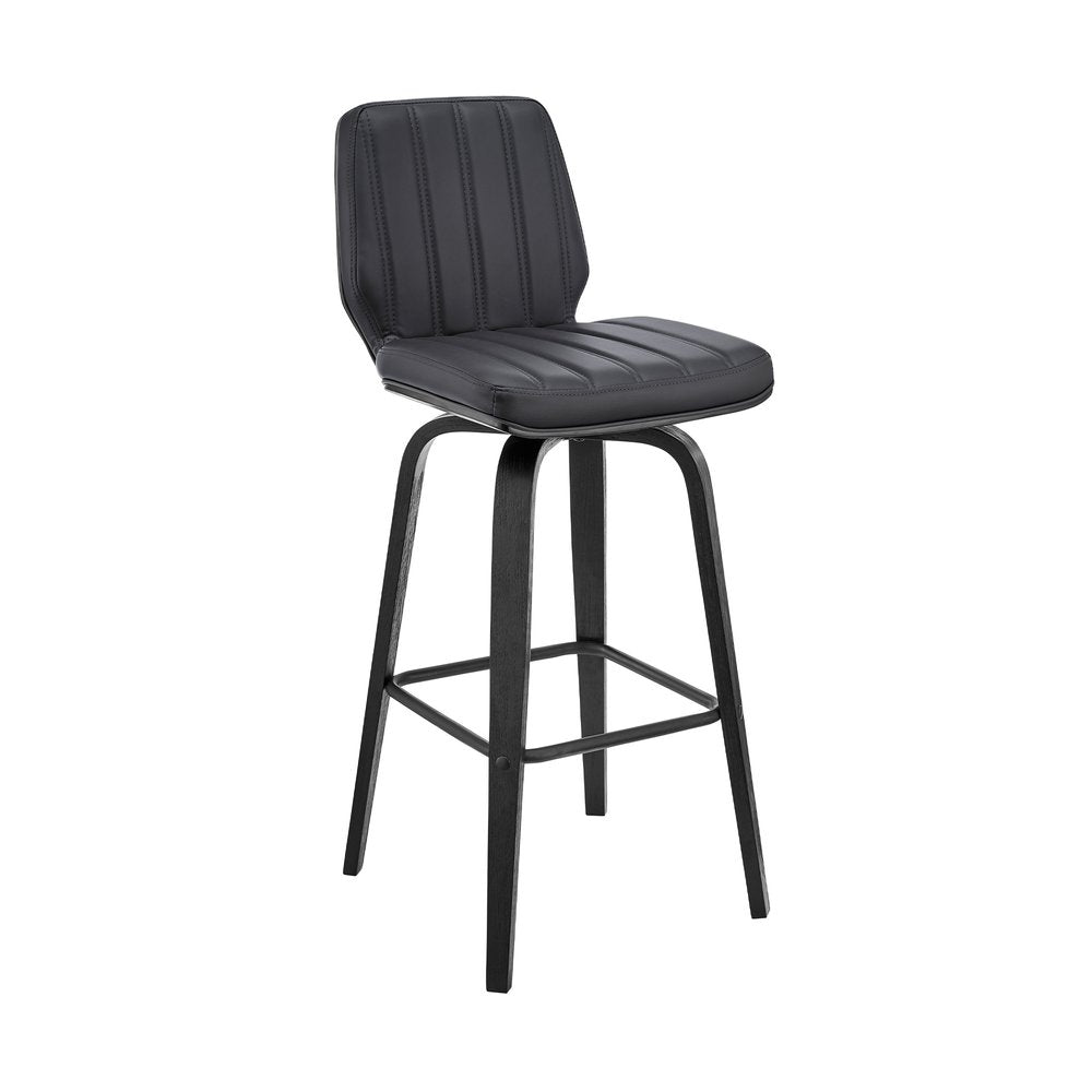 31" Gray And Black Faux Leather And Fabric And Iron Bar Height Swivel Bar Chair HomeRoots