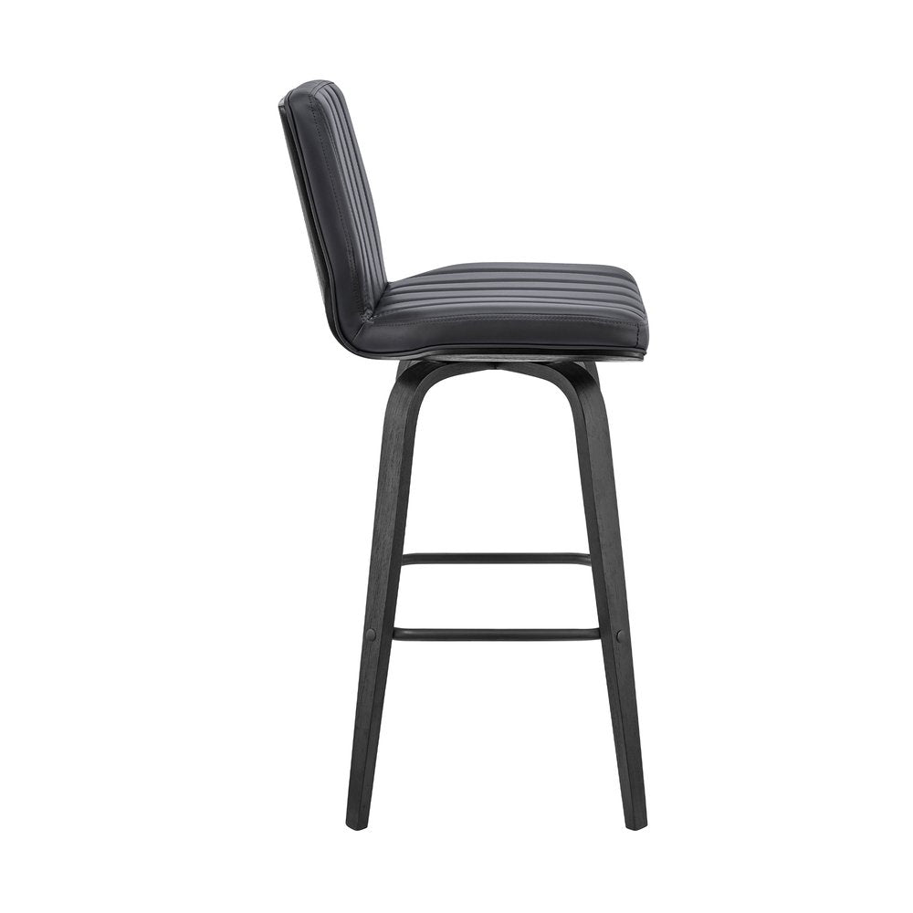 31" Gray And Black Faux Leather And Fabric And Iron Bar Height Swivel Bar Chair HomeRoots