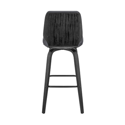 31" Gray And Black Faux Leather And Fabric And Iron Bar Height Swivel Bar Chair HomeRoots