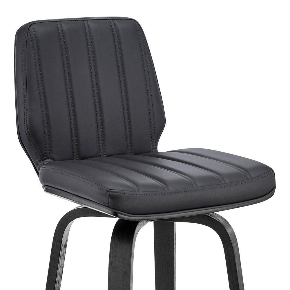 31" Gray And Black Faux Leather And Fabric And Iron Bar Height Swivel Bar Chair HomeRoots