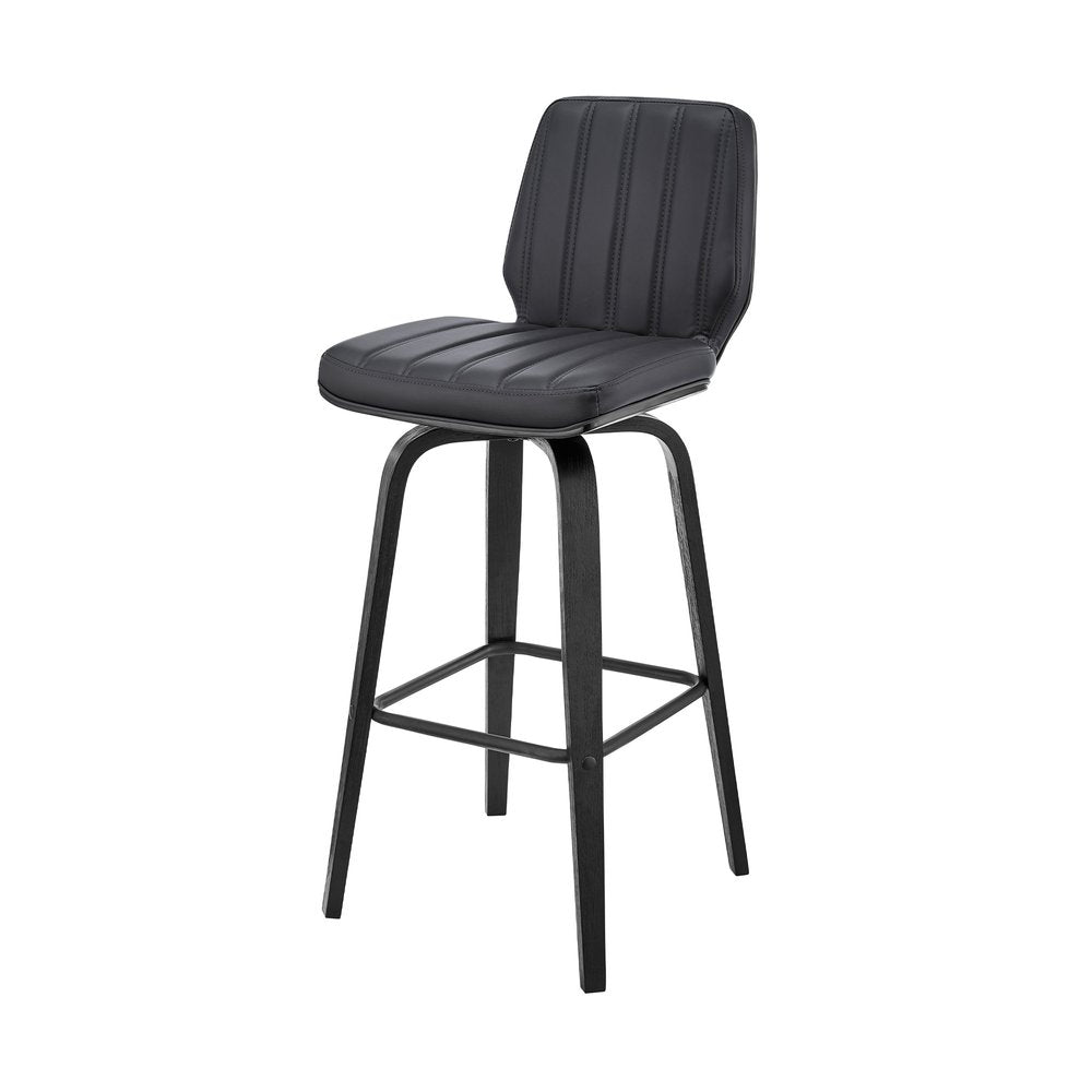 31" Gray And Black Faux Leather And Fabric And Iron Bar Height Swivel Bar Chair HomeRoots