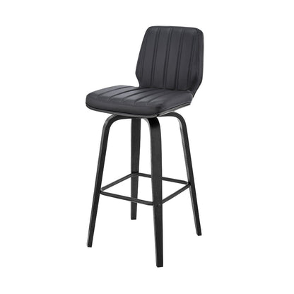 31" Gray And Black Faux Leather And Fabric And Iron Bar Height Swivel Bar Chair HomeRoots