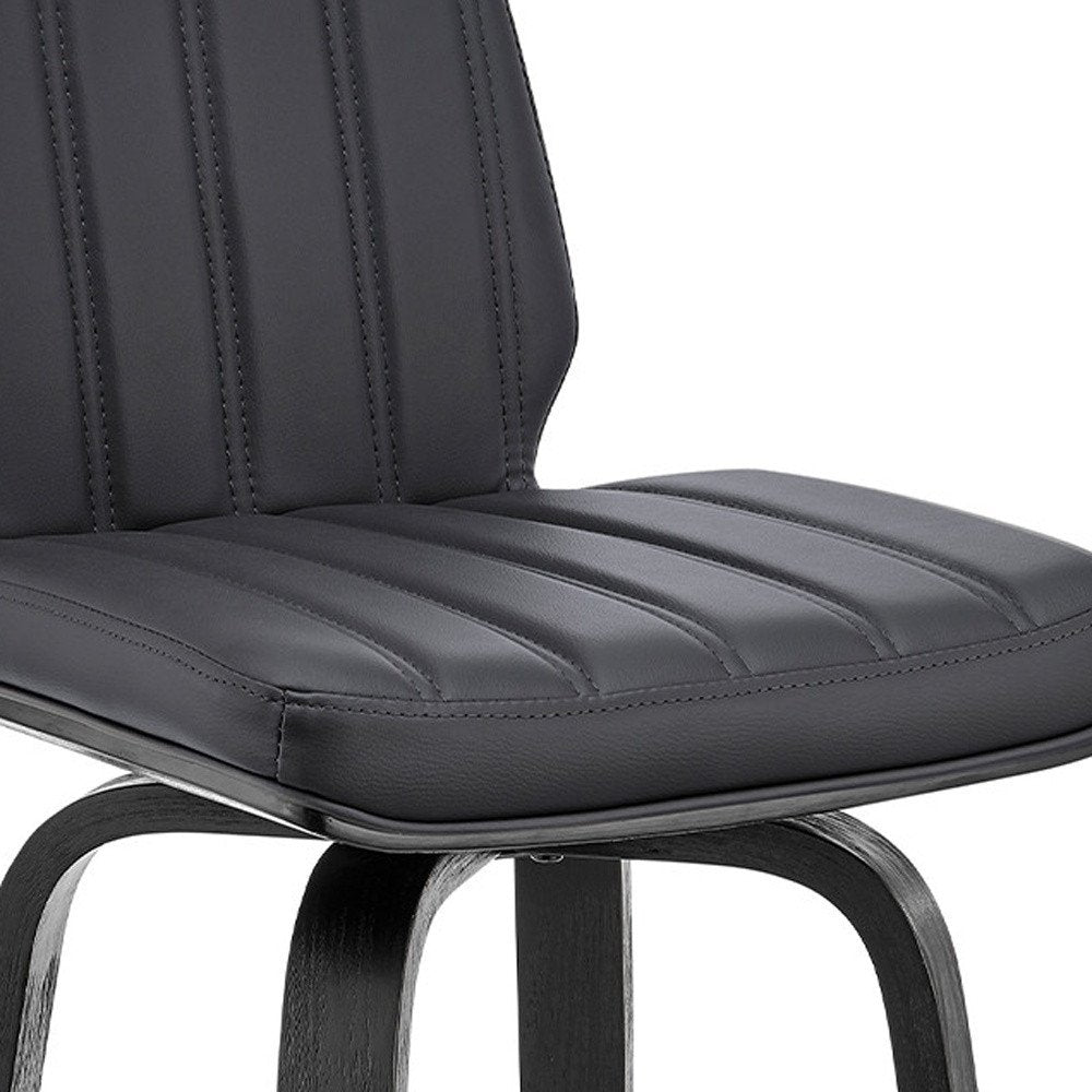 31" Gray And Black Faux Leather And Fabric And Iron Bar Height Swivel Bar Chair HomeRoots