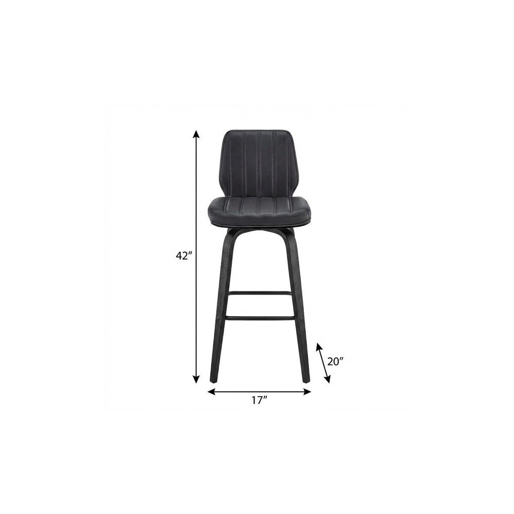 31" Gray And Black Faux Leather And Fabric And Iron Bar Height Swivel Bar Chair HomeRoots