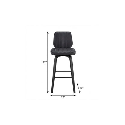 31" Gray And Black Faux Leather And Fabric And Iron Bar Height Swivel Bar Chair HomeRoots