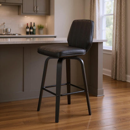 31" Gray And Black Faux Leather And Fabric And Iron Bar Height Swivel Bar Chair HomeRoots