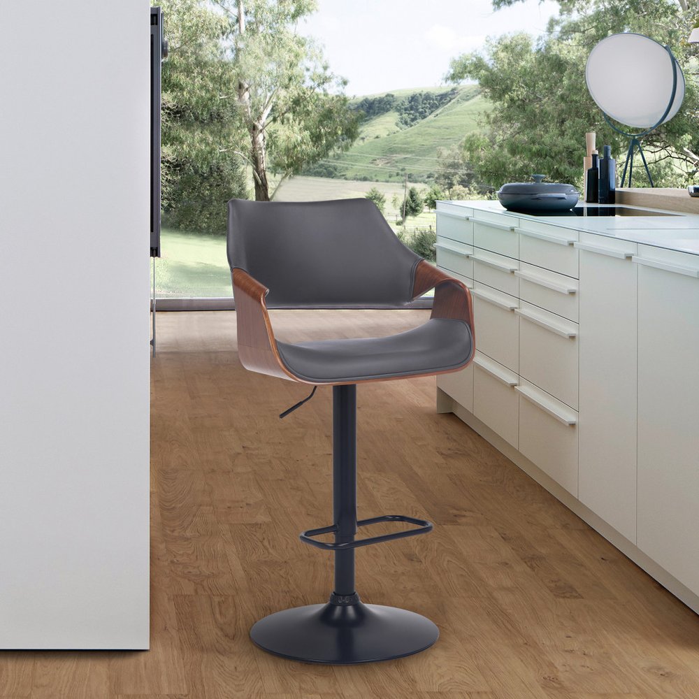 Gray And Black Fabric And Iron Adjustable Height Swivel Bar Chair HomeRoots