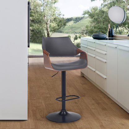 Gray And Black Fabric And Iron Adjustable Height Swivel Bar Chair HomeRoots