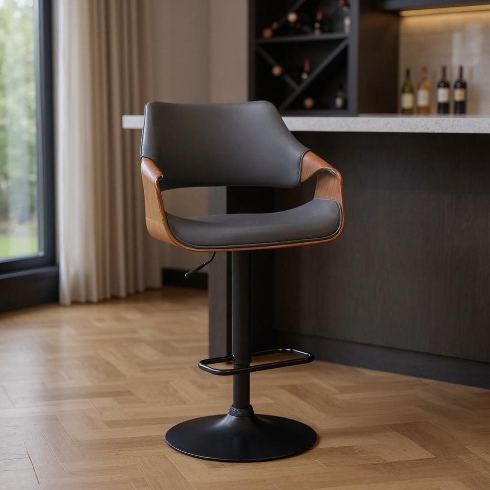 Gray And Black Fabric And Iron Adjustable Height Swivel Bar Chair HomeRoots