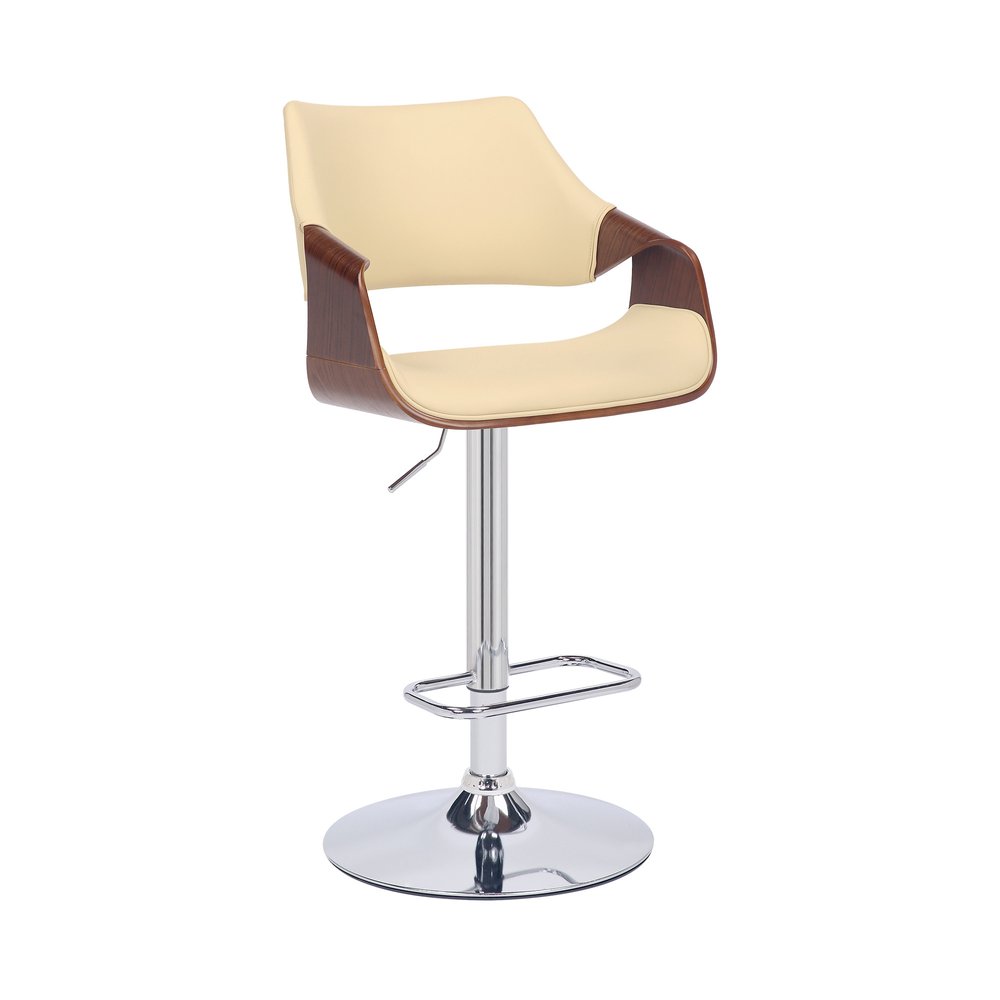 Cream And Silver Faux Leather Iron And Solid Wood Adjustable Height Swivel Bar Chair HomeRoots