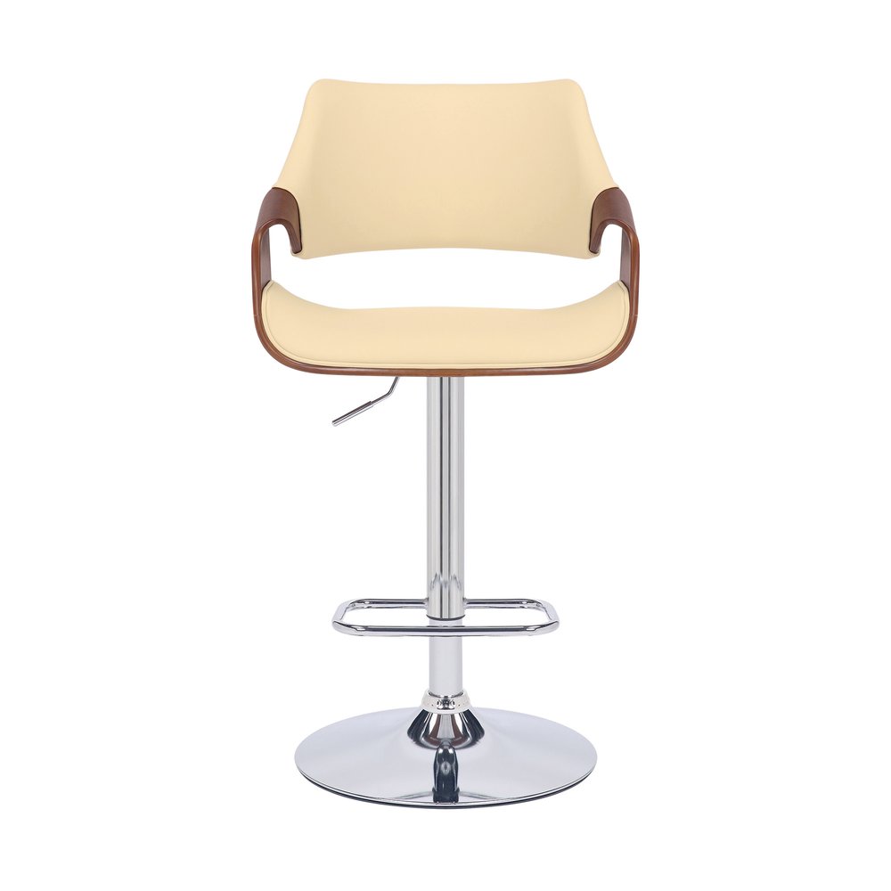 Cream And Silver Faux Leather Iron And Solid Wood Adjustable Height Swivel Bar Chair HomeRoots