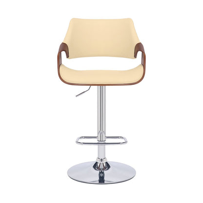 Cream And Silver Faux Leather Iron And Solid Wood Adjustable Height Swivel Bar Chair HomeRoots